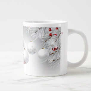 Grande Caneca de café Feliz Natal com esferas cinzas