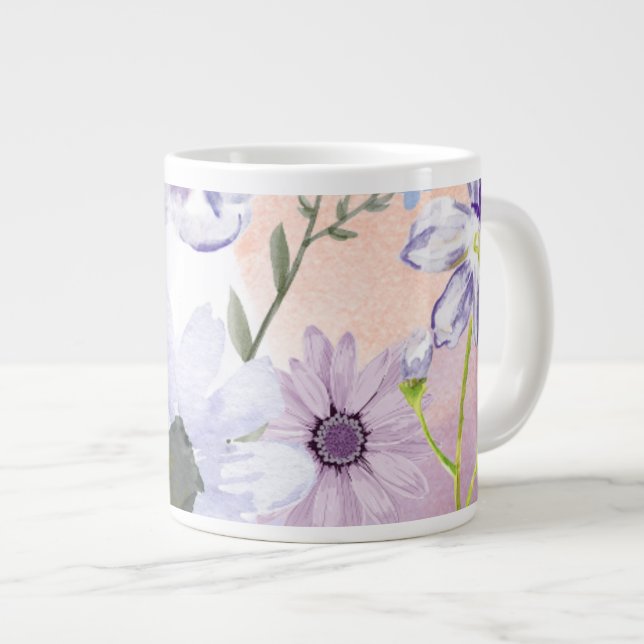 Grande caneca de café floral caneca com design de flores  (Frente Esquerda)