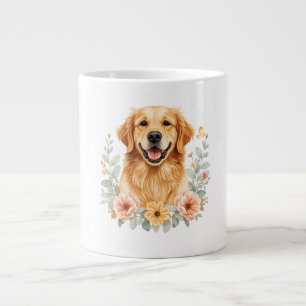 Grande Caneca de Café Floral Golden Retriever