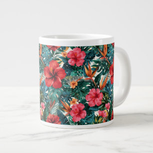 Grande Caneca de Café Folhas de Hibisco Tropical & Monste