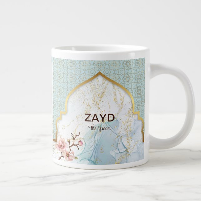 Grande Caneca de Café Groom Personalizada – Azul Claro e  (Direita)