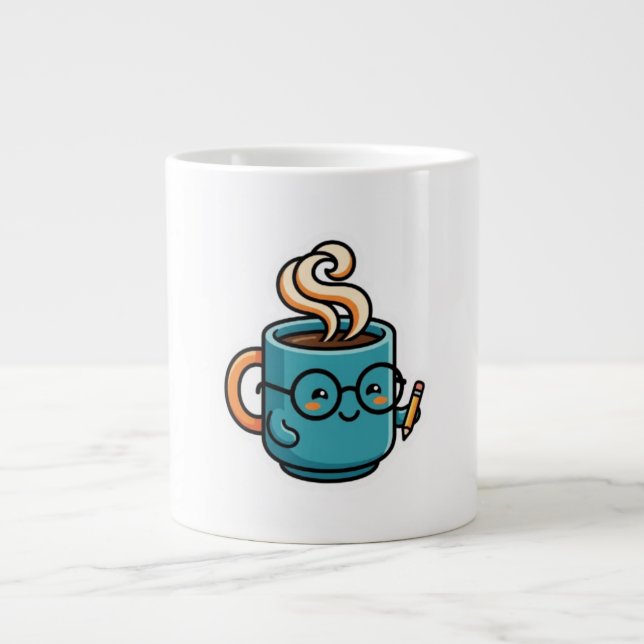 Grande Caneca de Café Kawaii Fofa com Adesivo de Óculos d (Frente)