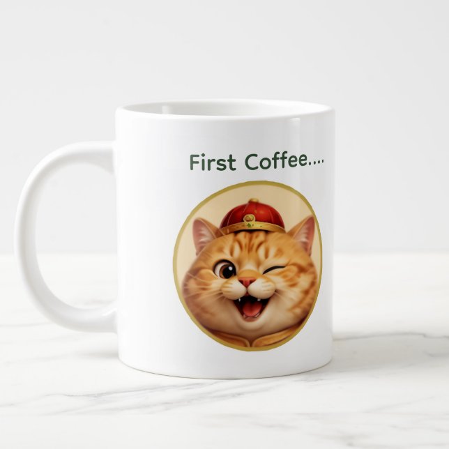 Grande Caneca de Café Personalizada com Gato Sortudo Pisc (Esquerda)