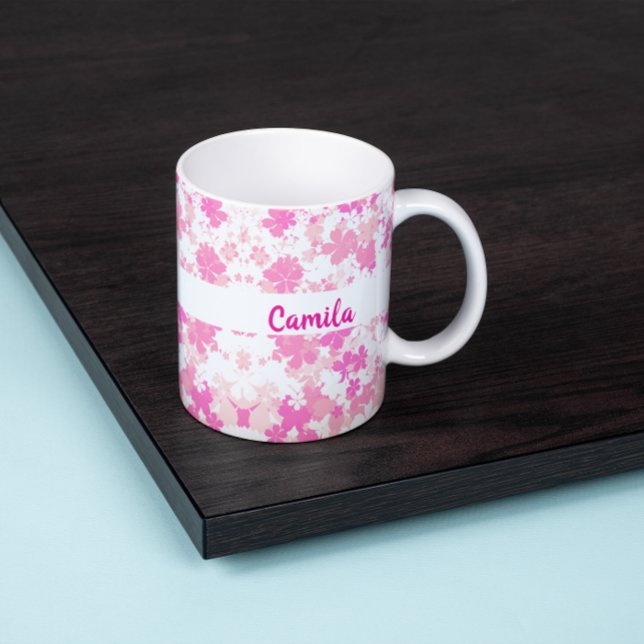 Grande Caneca de Café Personalizada com Nome Floral Rosa (Criador carregado)