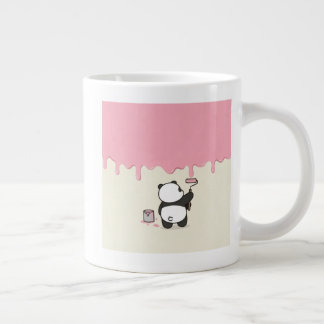 Grande Caneca de Café Rosa com Arte de Panda Desenhada à 