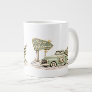 Grande Caneca de café verde-sálvia dourada Rota 66 Natal