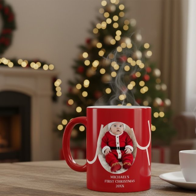Grande Caneca de Café Vermelha Foto do Primeiro Natal do  (Criador carregado)