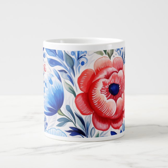 Grande Caneca de café X-Large padrão de arte popular ucra (Frente)