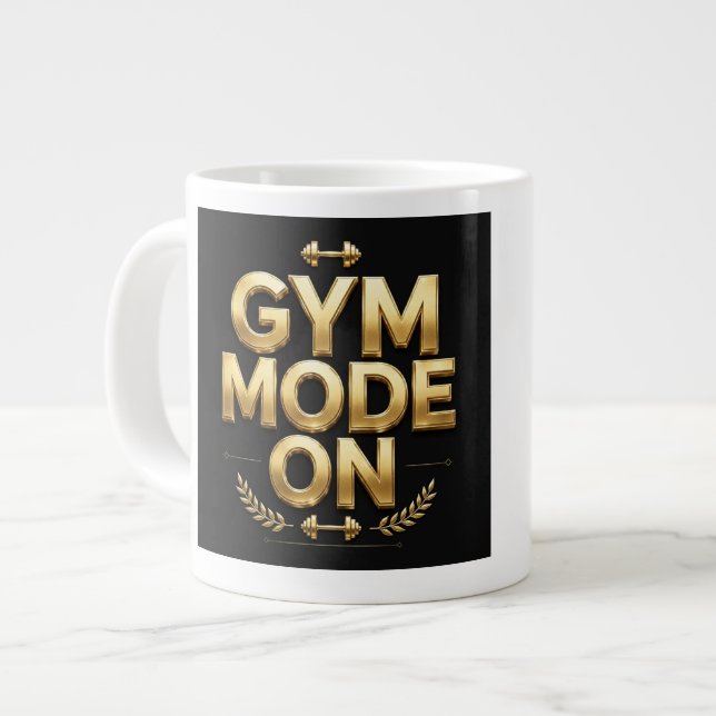 Grande Caneca Gym Mode On Dourada - Caneca de Café de Fit (Frente Esquerda)