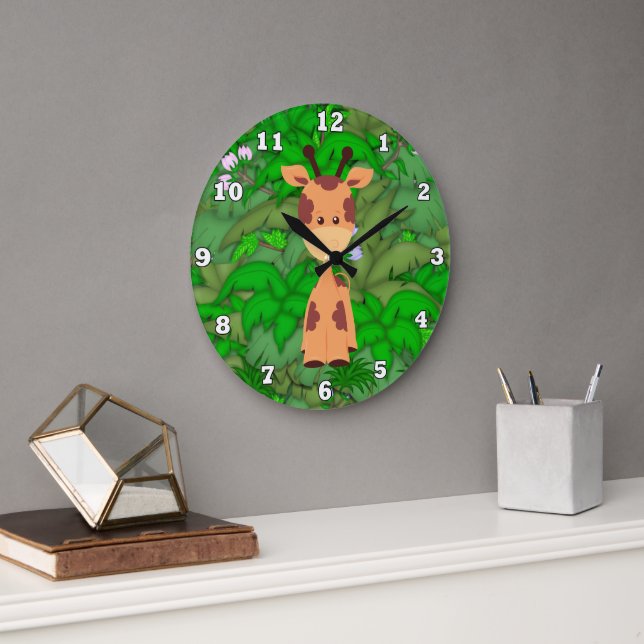 Grande Cartoon Giraffe - Relógio de quarto para crianças (Escritório)