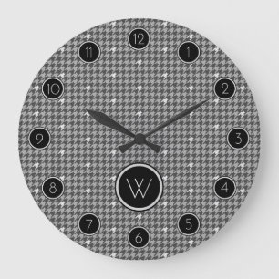 Grande Cinza com Relógio Houndstooth de Destaque de Prata