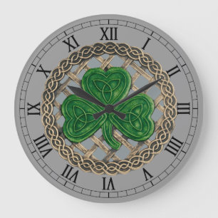 Grande Cinza Shamrock & Celtic Knos Relógio Numérico Roma