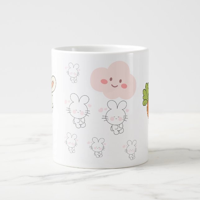 Grande Coelho Fofo com Caneca de Café de Cenoura | Rabino (Frente)