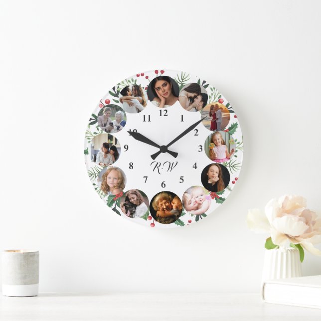 Grande Colagem de Fotos Personalizada Relógio | Presente  (Lar)