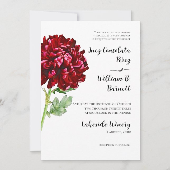 Grande Convite Vermelho Chrysanthemum (Frente)