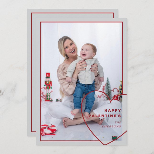 Grande coração com cartões de fotos design moderno (Frente/Verso)