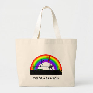 Grande Crayons colorindo uma bolsa de tote arco-íris