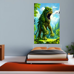Grande criatura de fantasia verde AI Art Poster