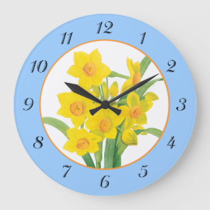 Grande Daffodils Amarelos no Relógio Floral Azul