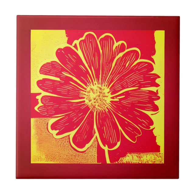 Grande Daisy Aster em Vermelho, Amarelo e Saffron (Frente)