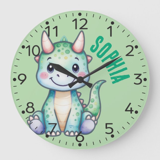 Grande Dino Cute Personalizado - Relógio de Muro Carnotau (Frente)