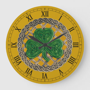 Grande Dourado Shamrock & Celtic Knos Relógio Numérico Ro