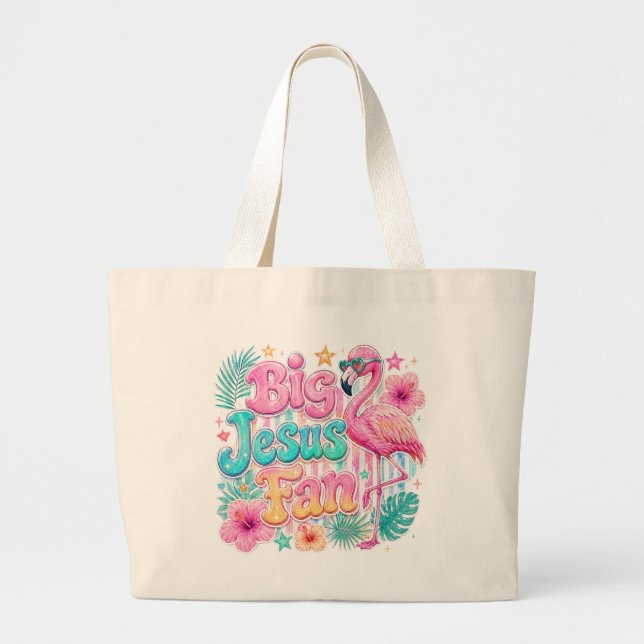 Grande Fã de Jesus com Bolsa Tote de Flamingo (Frente)