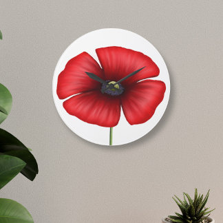 Grande Flor Vermelho Flor Moderno Floral Redondo Relógio