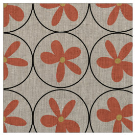 Grande Floral Pêssego Retro - Tecido de Linho Natu