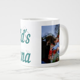 Grande Foto de Nana, texto verde, caneca gigante de café