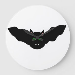 Grande Gato Vampiro Enfrentado Bat Halloween Relógio