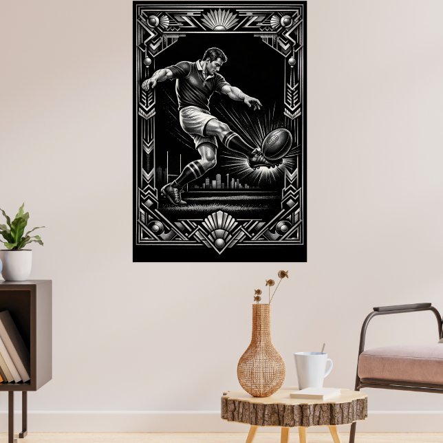 Grande Impressão Artística de Rugby no Estilo Deco (Sala de Estar 3)