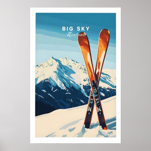 Grande Impressão do Céu Montana - Cartaz de Esqui  (Frente)