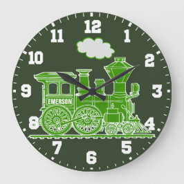 Grande Jovens divertidos dão um trem verde e relógio bran