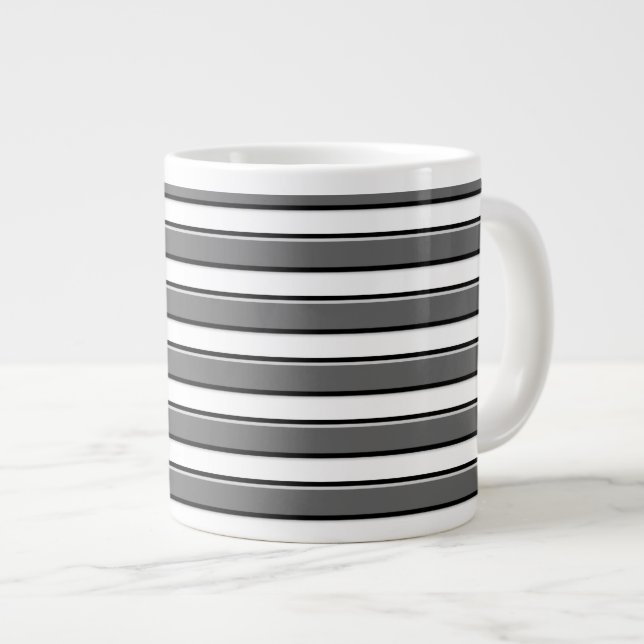 Grande Listras Horizontais Cinzas em Caneca de Café Branc (Frente Esquerda)