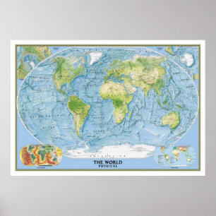 Grande mapa físico do poster do mundo