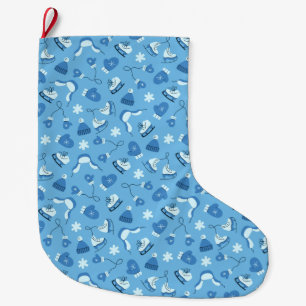 Grande Meia de Natal Azul com Padrão de Inverno Desenhado