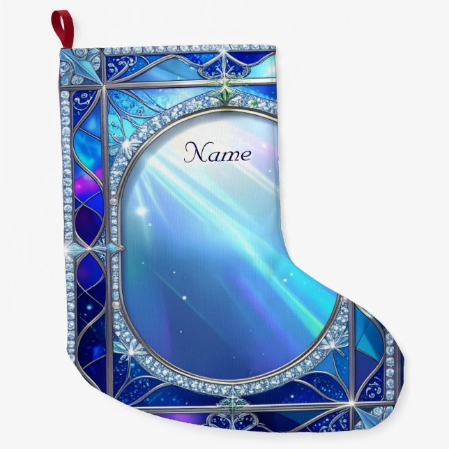 Grande Meia de Natal Azul Decorativa (Frente)