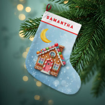 Meia de Natal Casa de Gengibre Azul Personalizada