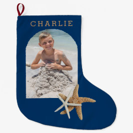 Grande Meia de Natal com Foto Azul Marinho Estrela do Mar