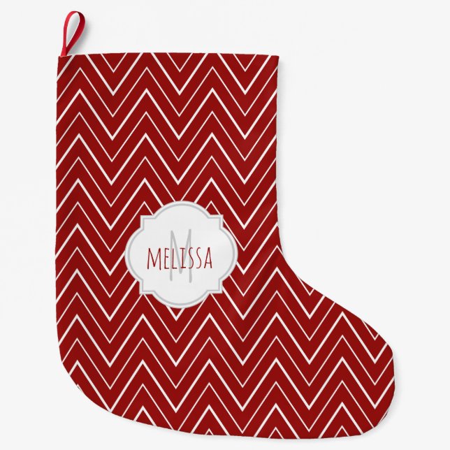Grande Meia de Natal com Monograma de Padrão Chevron (Frente)