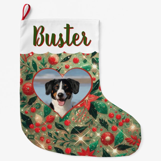 Grande Meia de Natal com Qualquer Foto, Pessoa ou Pet (Frente)