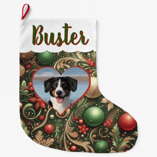 Grande Meia de Natal com Qualquer Foto, Pessoa ou Pet (Frente)