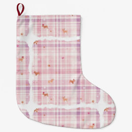 Grande Meia de Natal de Cachorrinho Rosa Pastel com Coroa
