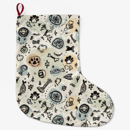 Grande Meia de Natal de Pet com Estampa de Pata em Doodle