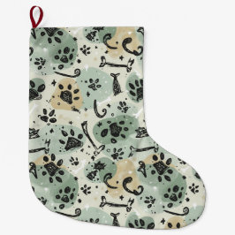 Grande Meia de Natal de Pet com Estampa de Pata em Doodle