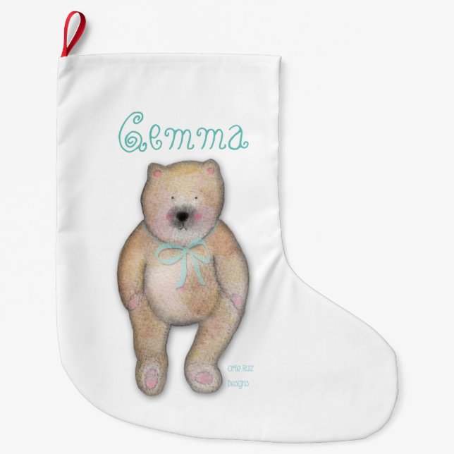 Grande Meia de Natal de urso fofo personalizada (Frente)