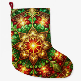 Grande Meia de Natal Decorativa Verde Vermelha