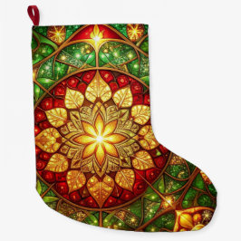 Grande Meia de Natal Decorativa Verde Vermelha