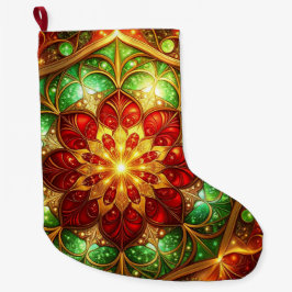 Grande Meia de Natal Decorativa Verde Vermelha